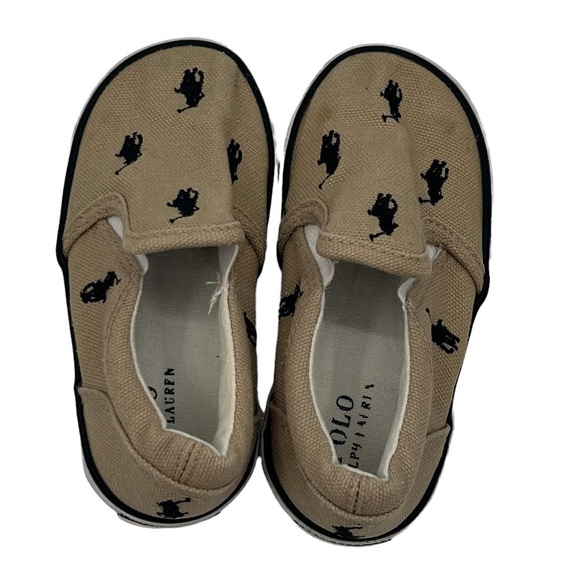 Polo Ralph Lauren Khaki Bal Harbour Slip On Canvas Loafers Size 6 Toddler - Picture 5 of 9